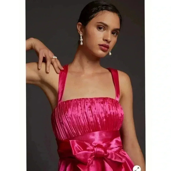 Maeve Dresses & Skirts - Maeve by Anthropolpgie Bow Tie Satin Mini Dress Barbie Pink, A-line size 14